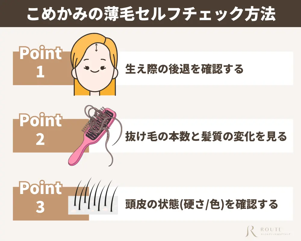 こめかみの薄毛セルフチェック方法