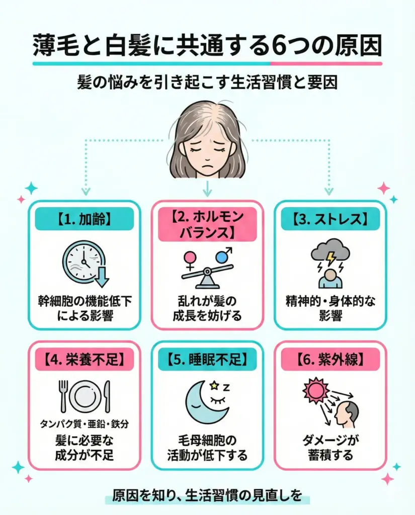 薄毛と白髪に共通する6つん原因