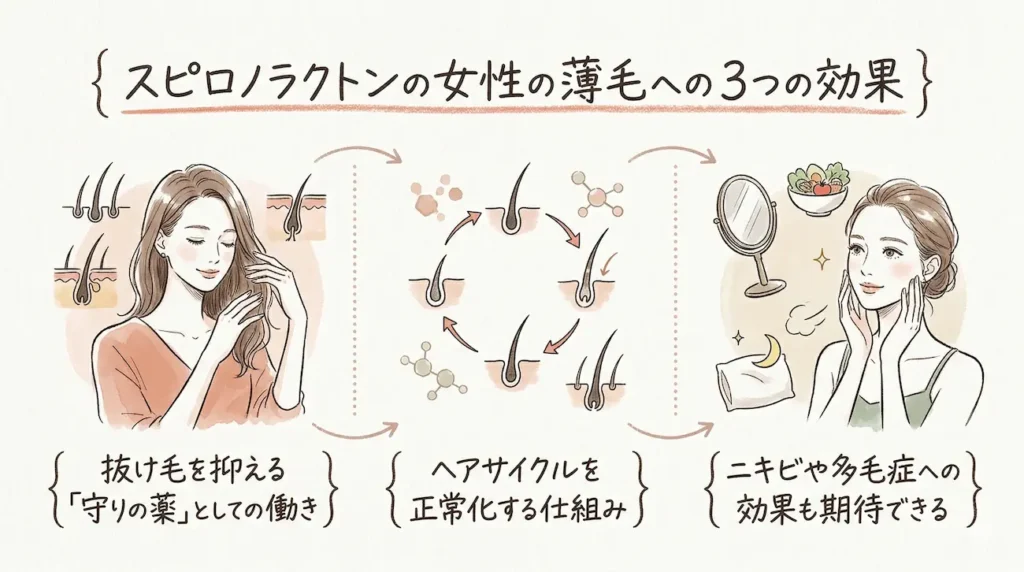 スピロノラクトンの女性の薄毛への3つの効果