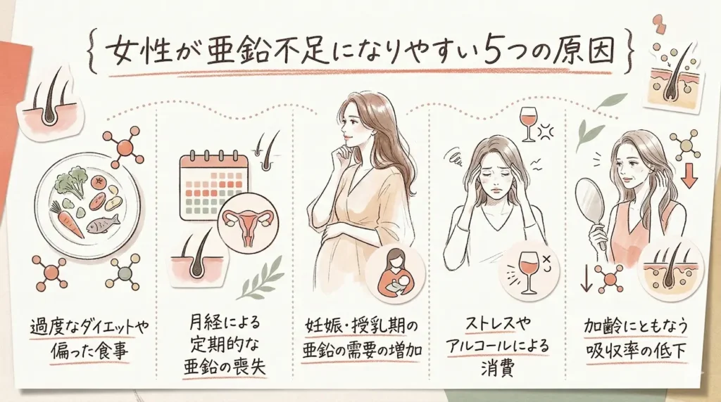 女性が亜鉛不足になりやすい5つの原因