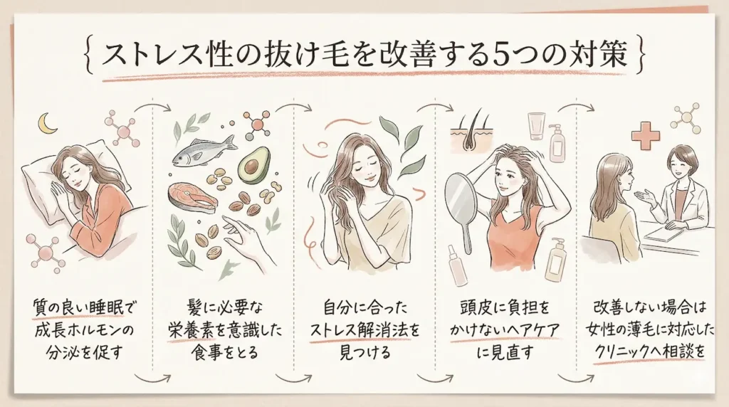 今日からできるストレス性の抜け毛を改善する5つの対策