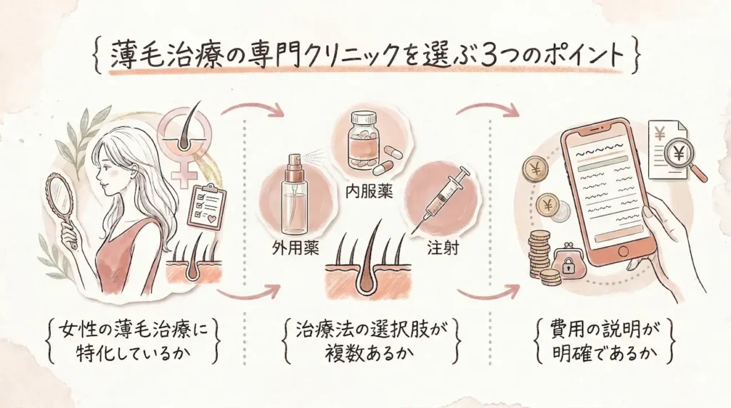 薄毛治療の専門クリニックを選ぶ3つのポイント