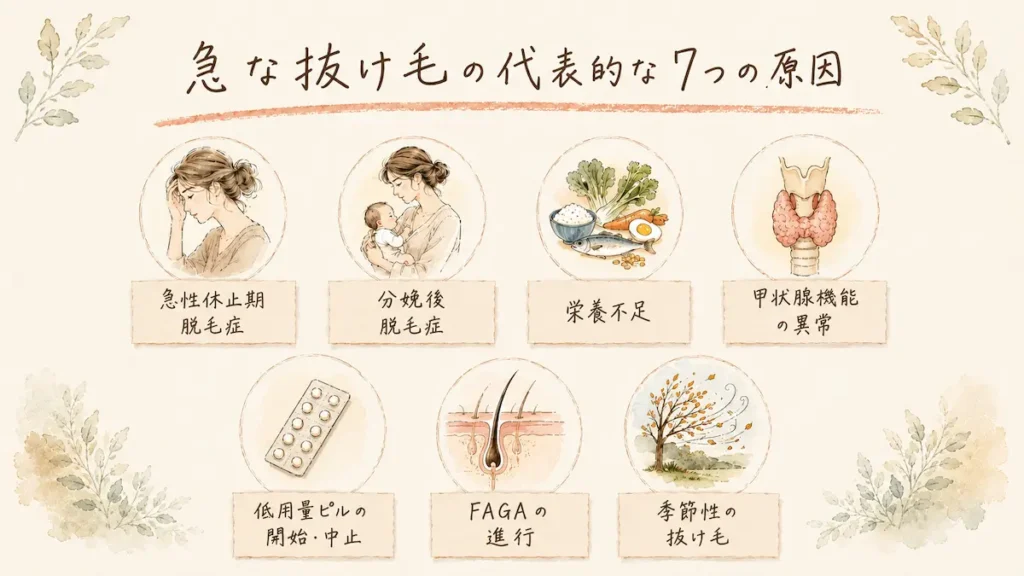 急な抜け毛の代表的な7つの原因